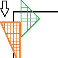1枚目の三角定規を下げたときの図